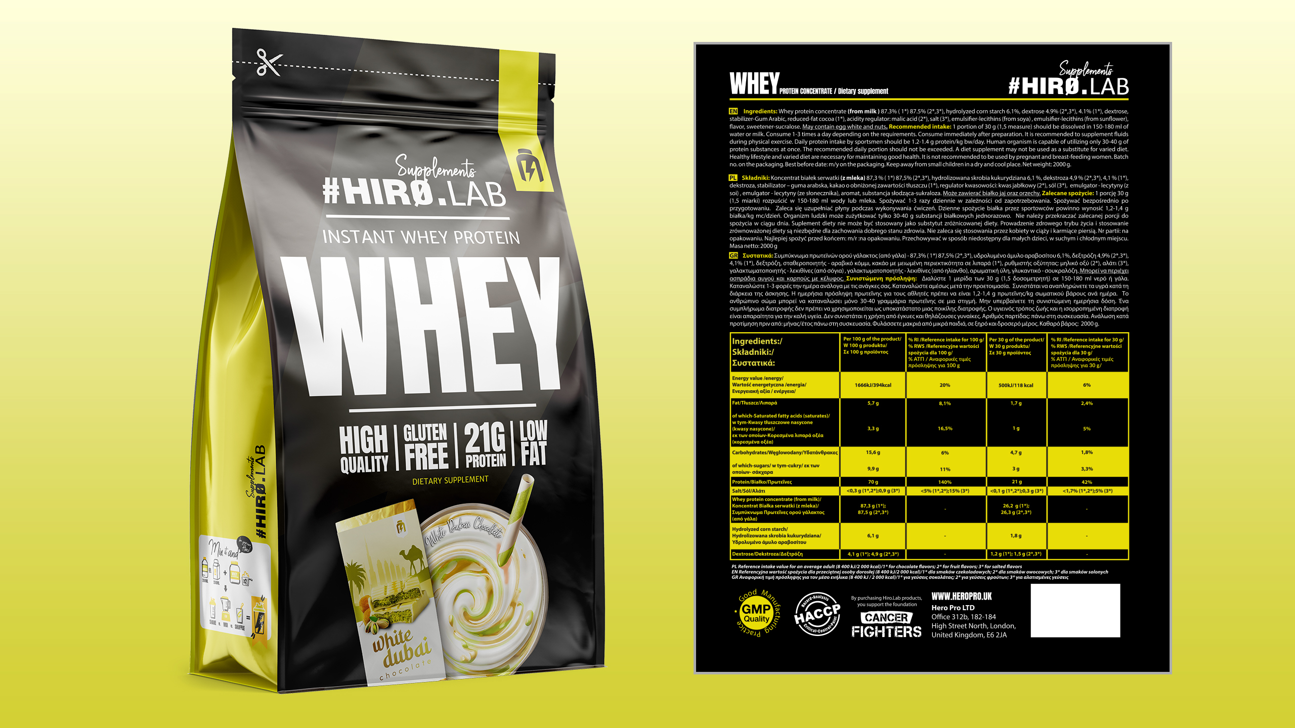 hirolab instant whey protein 750g white dubai chocolate