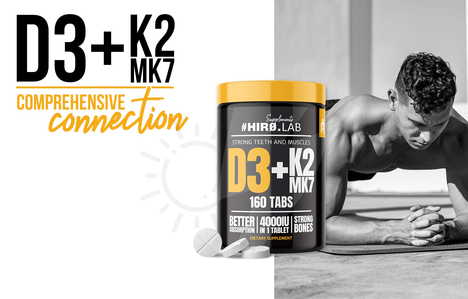 HIRO.LAB Vitamin D3 4000IU + K2 MK7 - 160tabs zdrowie infekcje odpornośc
