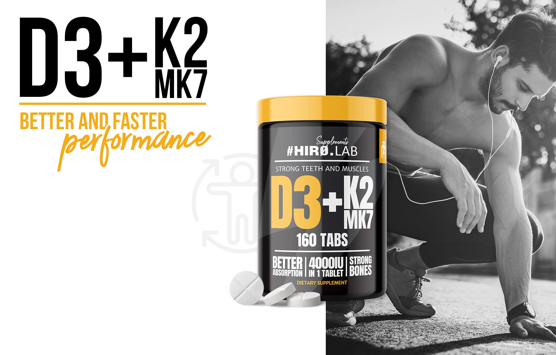 HIRO.LAB Vitamin D3 4000IU + K2 MK7 - 160tabs zdravé kosti