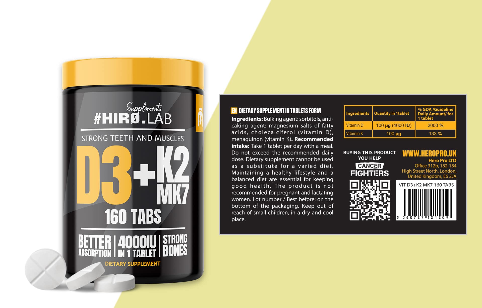 HIRO.LAB Vitamin D3 4000IU + K2 MK7 - 160tabs složení použití