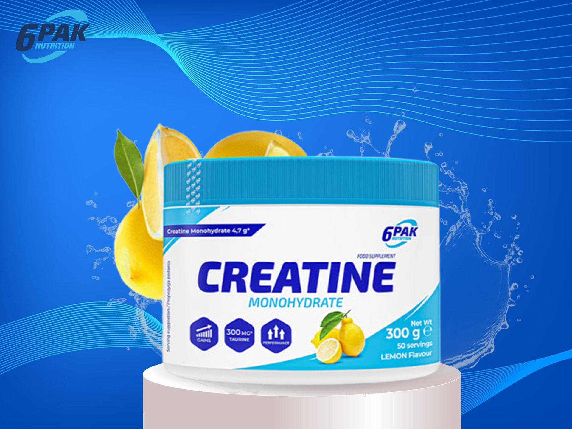 6PAK Creatine Monohydrate - 300g - Lemon