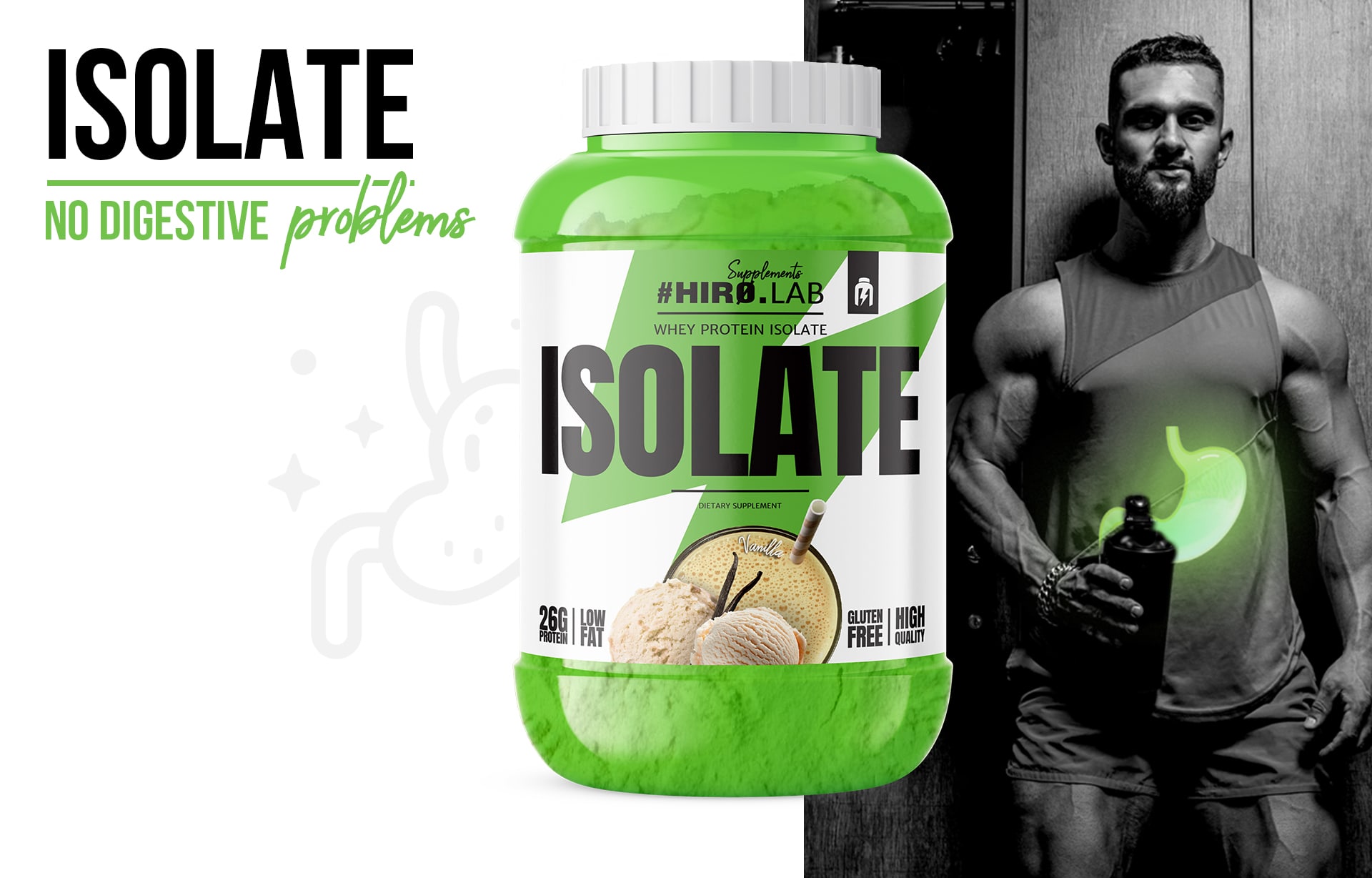 HIRO.LAB Whey Protein Isolate 1800g bílkovina - žádné trávicí problémy