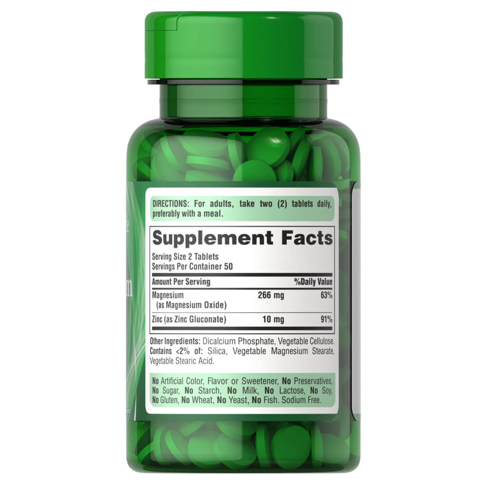 Puritan's Pride Magnesium with Zinc Hořčík s zinkem zadní etiketa