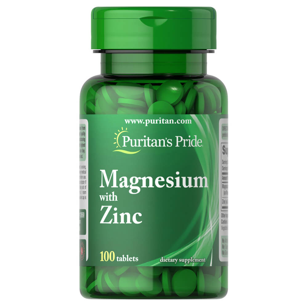 Puritan's Pride Magnesium with Zinc Hořčík s zinkem 100t Přední etiketa
