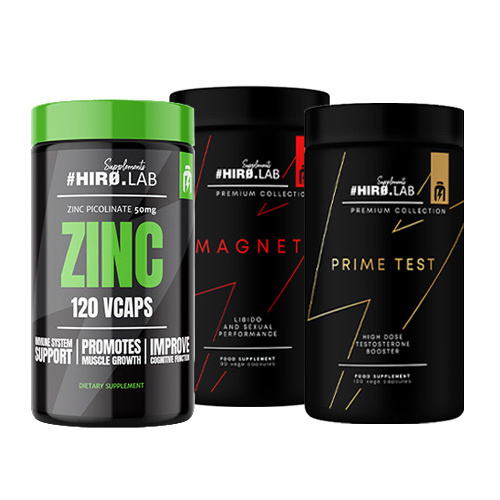 Sada: HIRO.LAB Prime Test - 120vcaps. + Magnet - 90vcaps. + HIRO.LAB Zinc - 120 vcaps - Cynk