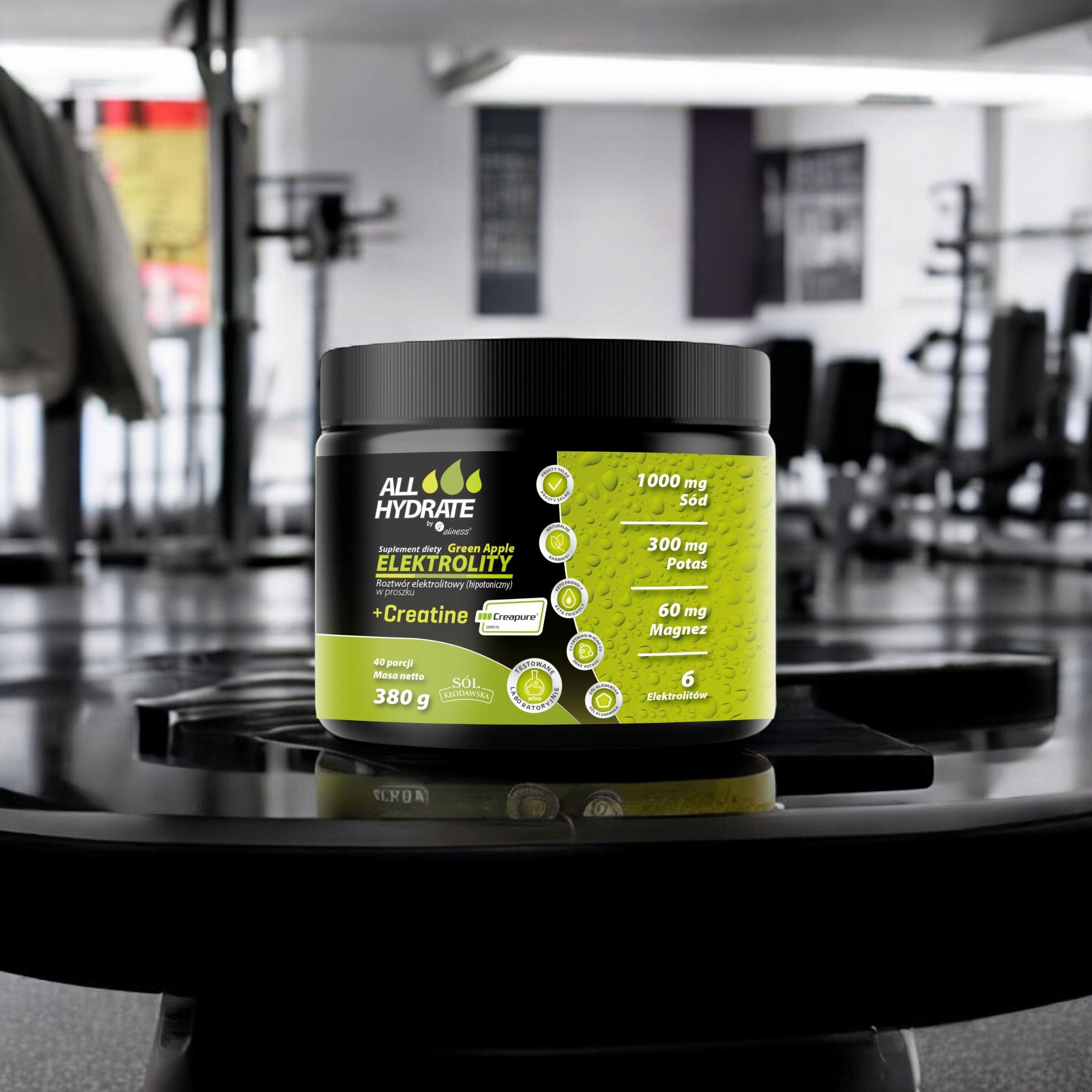 ALINESS - All Hydrate Elektolity+Creatine Creapure - 380g - Zelené Jablko