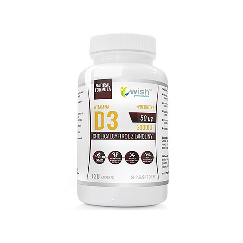WISH Pharmaceutical Vitamin D3 50mcg + Prebiotic - 120caps. - VÝPRODEJ - 31-10