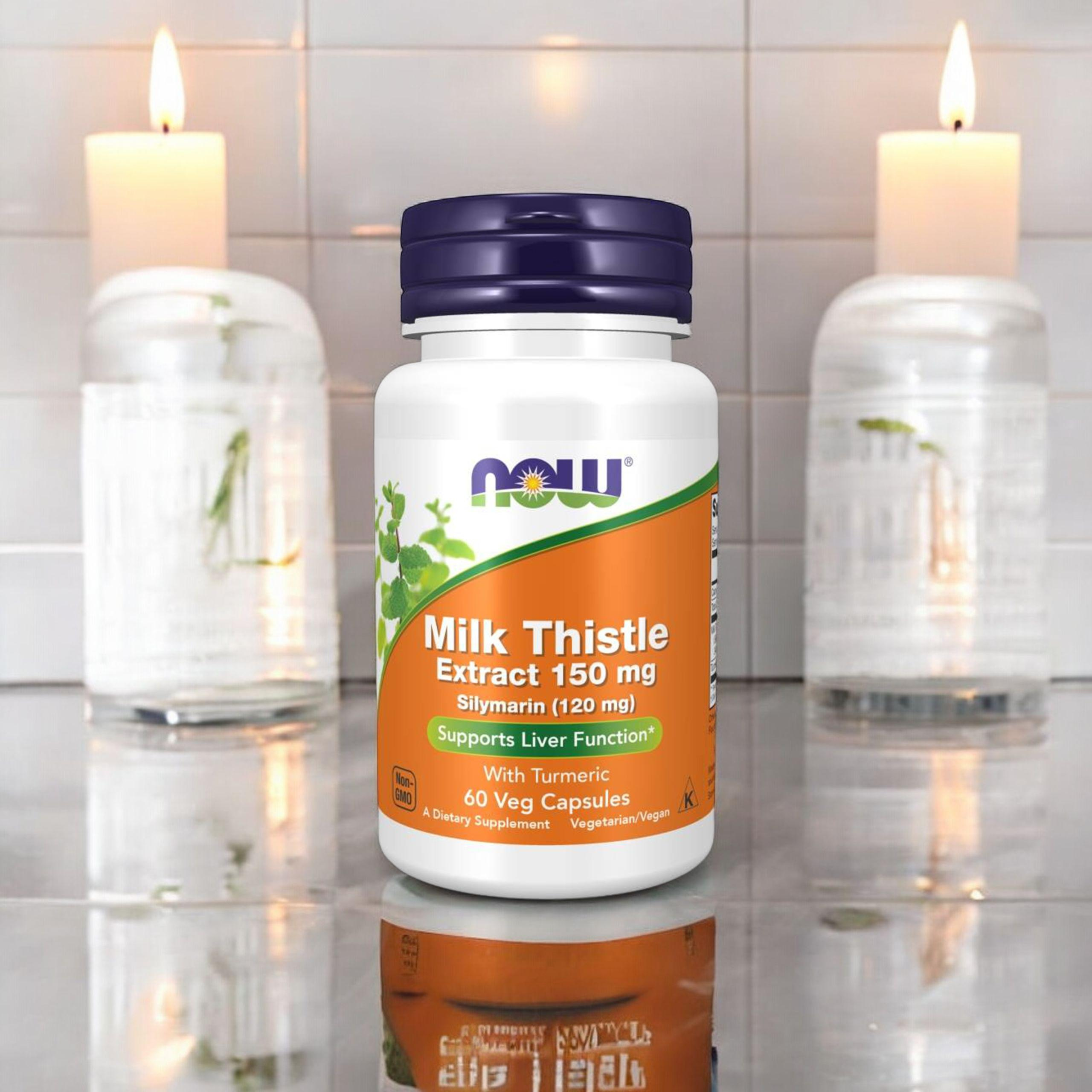 NOW Milk Thistle Extract 150mg Silymarin (120mg) s Kurkumou - 60vcaps.