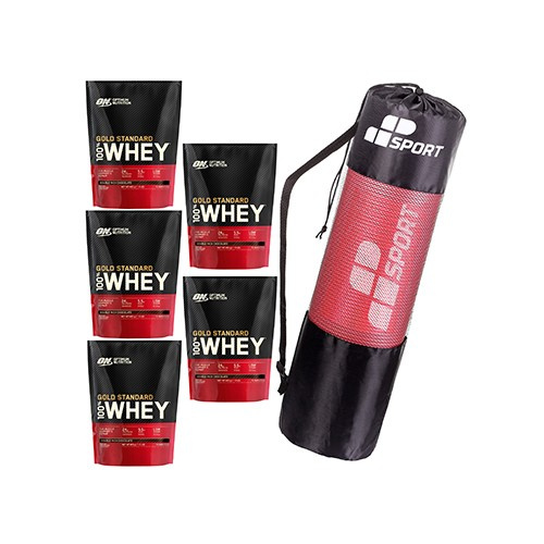 Zestaw OPTIMUM NUTRITION 100% Whey Gold Standard Bag - 5x 465g (2325g) + MP SPORT - Mata Treningowa ZDARMA