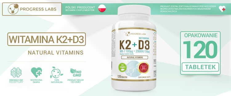 PROGRESS LABS Vitamin K2 MK-7 100mcg + D3 2000IU - 120tabs