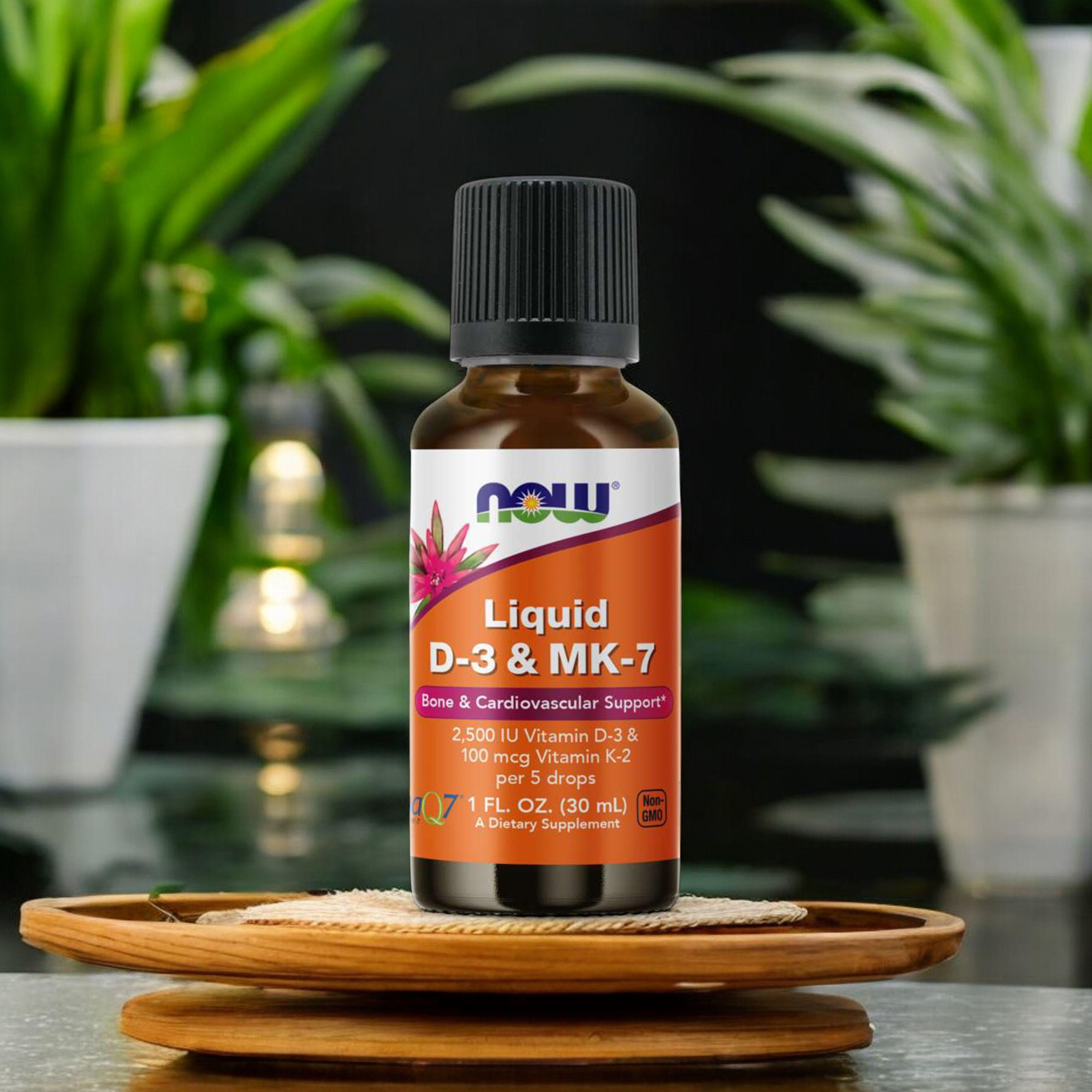 NOW Liquid D-3 & MK-7 - 30ml - Vitamín D3 & MK7 v kapkách