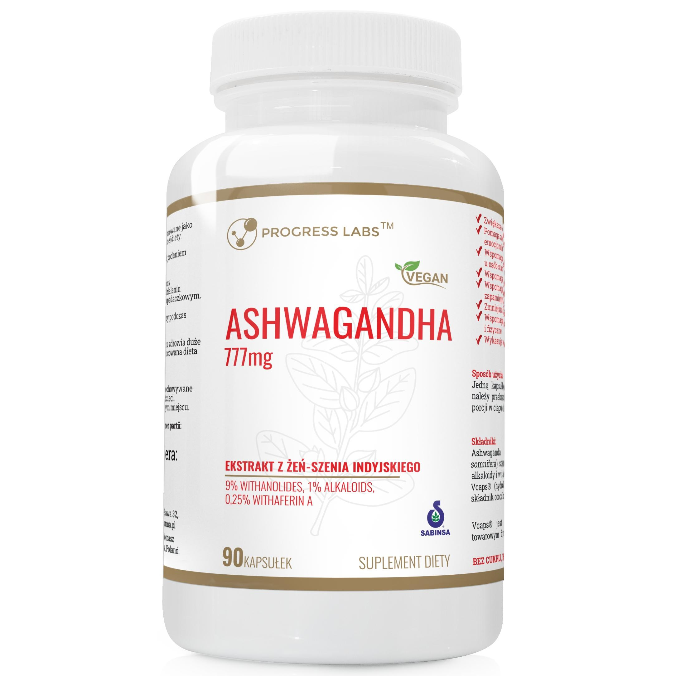 PROGRESS LABS - Extrakt z Ashwagandhy 777mg - 90 rostlinných kapslí.