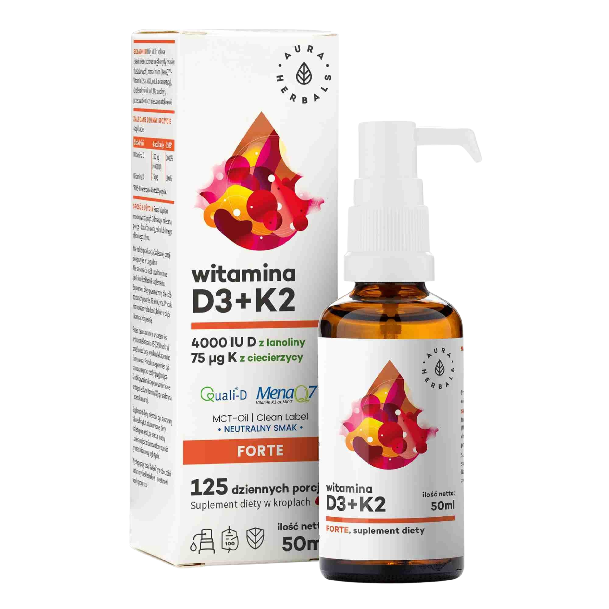 AURA HERBALS - Vitamin D3 4000 IU + K2 MCT - 50ml