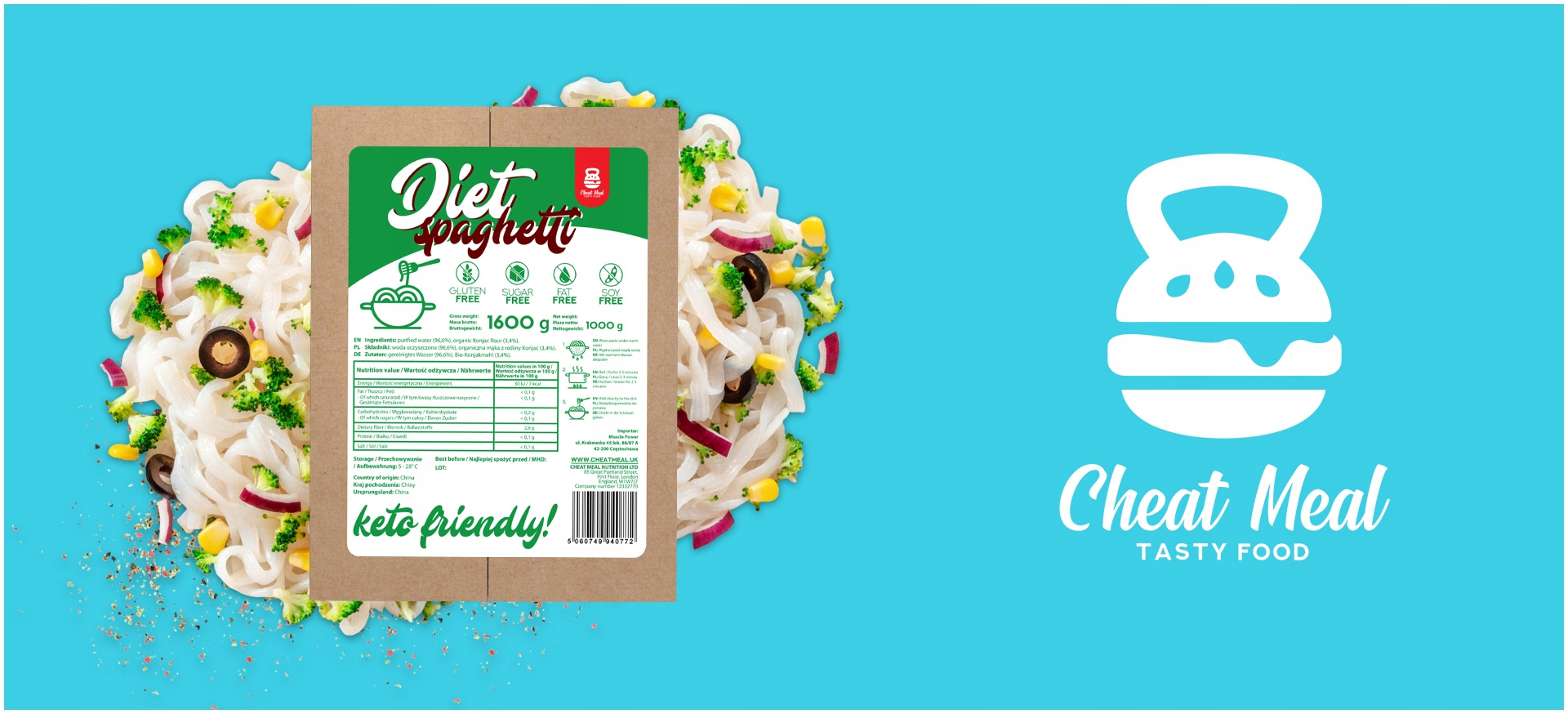 Cheat Meal Nutrition Diet Spaghetti | Tagliatelle | Noodle - 3x 1600g (1000g netto) - Těstoviny Konjac