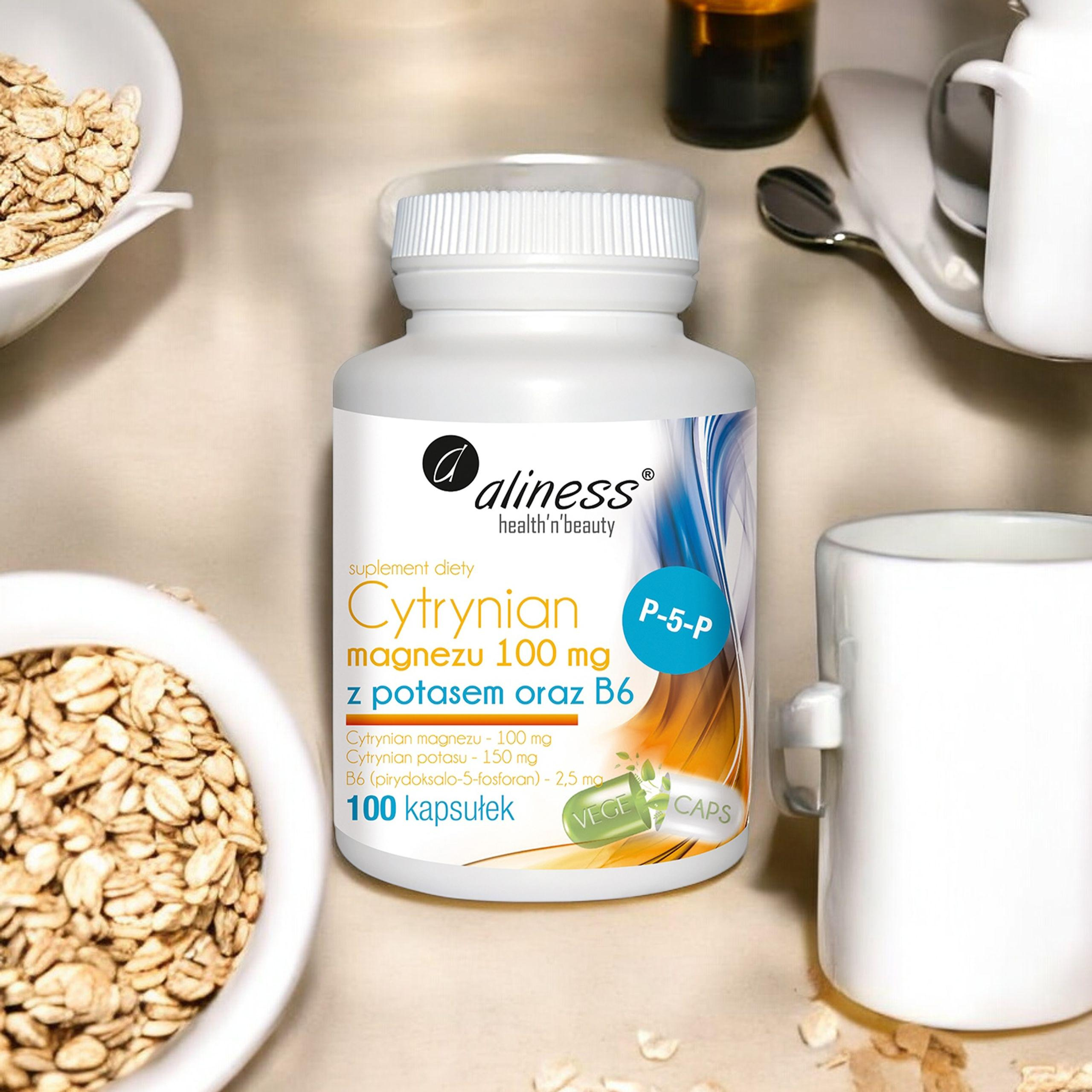 ALINESS Cytrynian Magnezu 100mg z Potasem i B6 - 100 caps