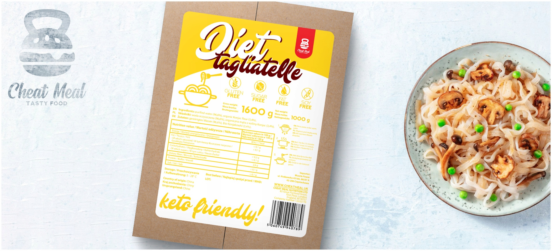 Cheat Meal Nutrition Diet Spaghetti | Tagliatelle | Noodle - 3x 1600g (1000g netto) - Těstoviny Konjac