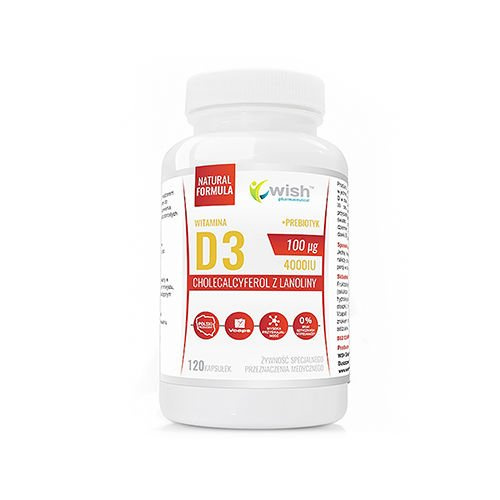 WISH Pharmaceutical Vitamin D3 100mcg VÝPRODEJ + Prebiotyk -120caps.