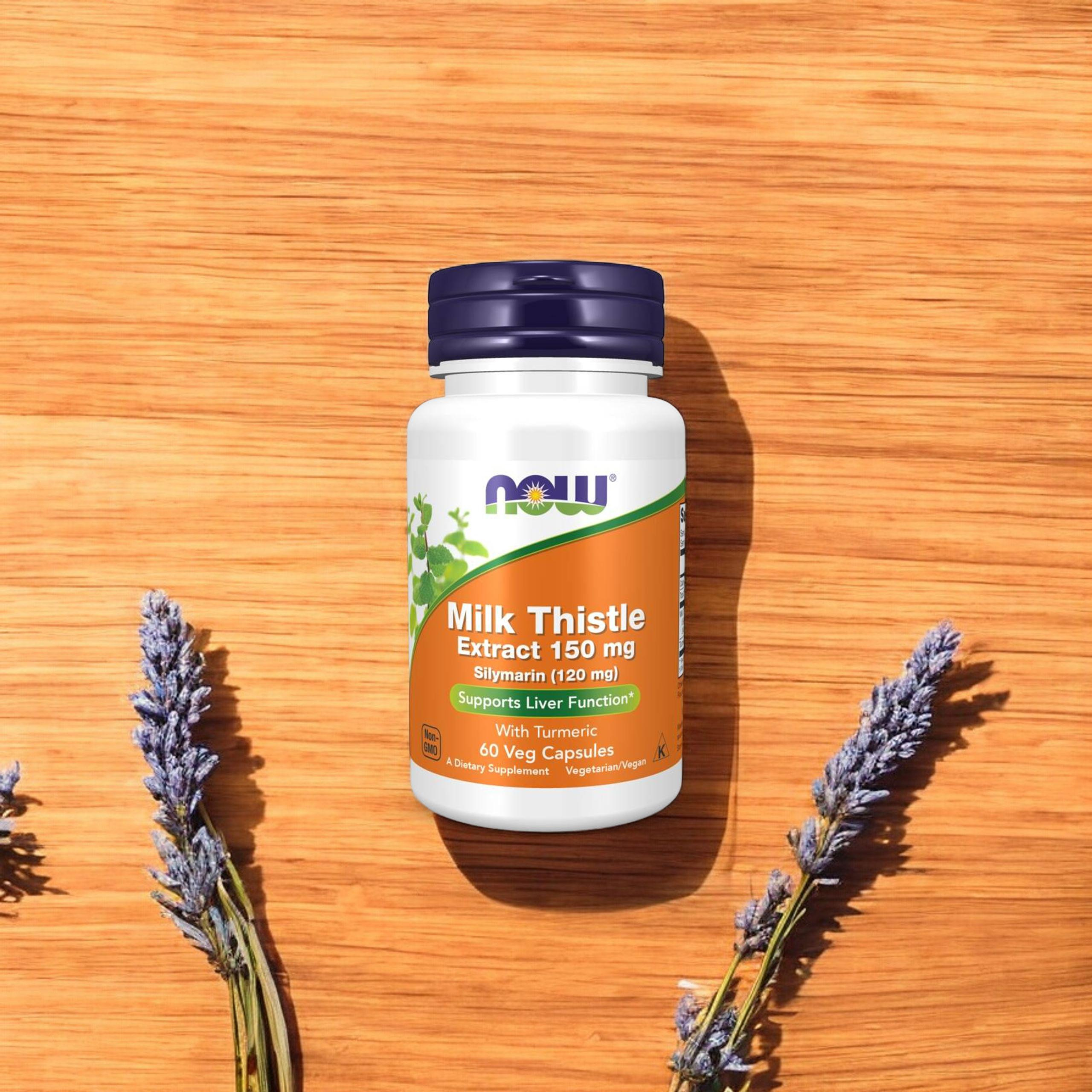 NOW Milk Thistle Extract 150mg Silymarin (120mg) s Kurkumou - 60vcaps.