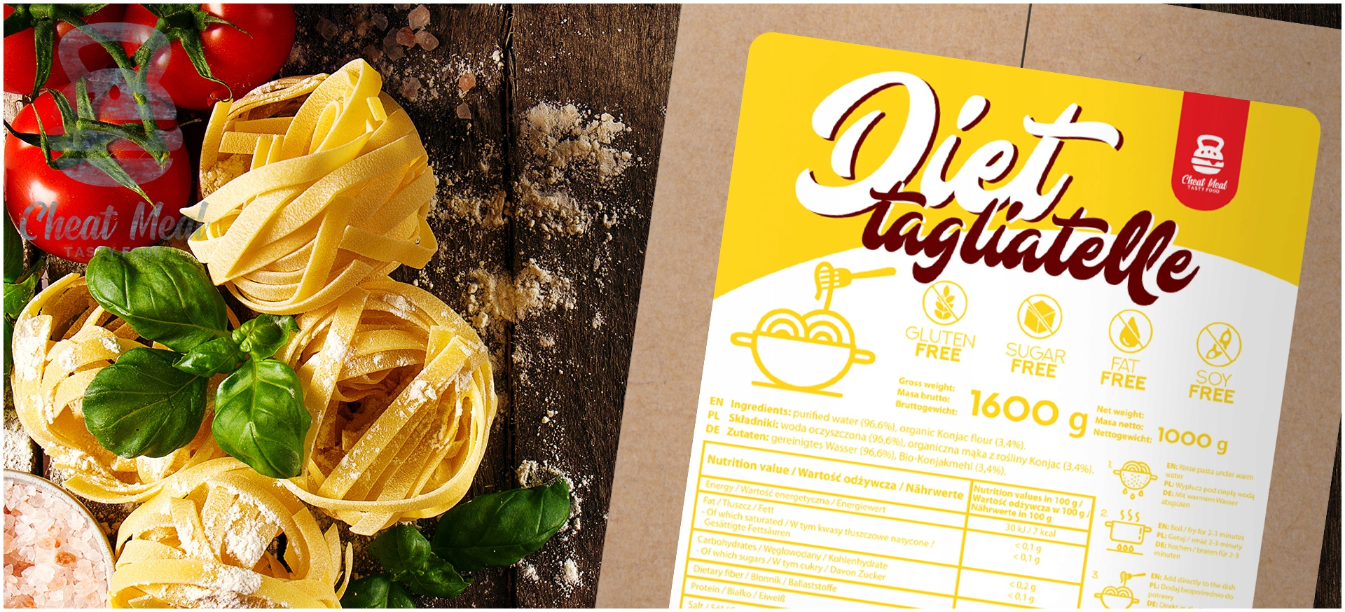 Cheat Meal Nutrition Diet Tagliatelle + Noodles 2x1600g (2000g netto) - Makaron Konjac