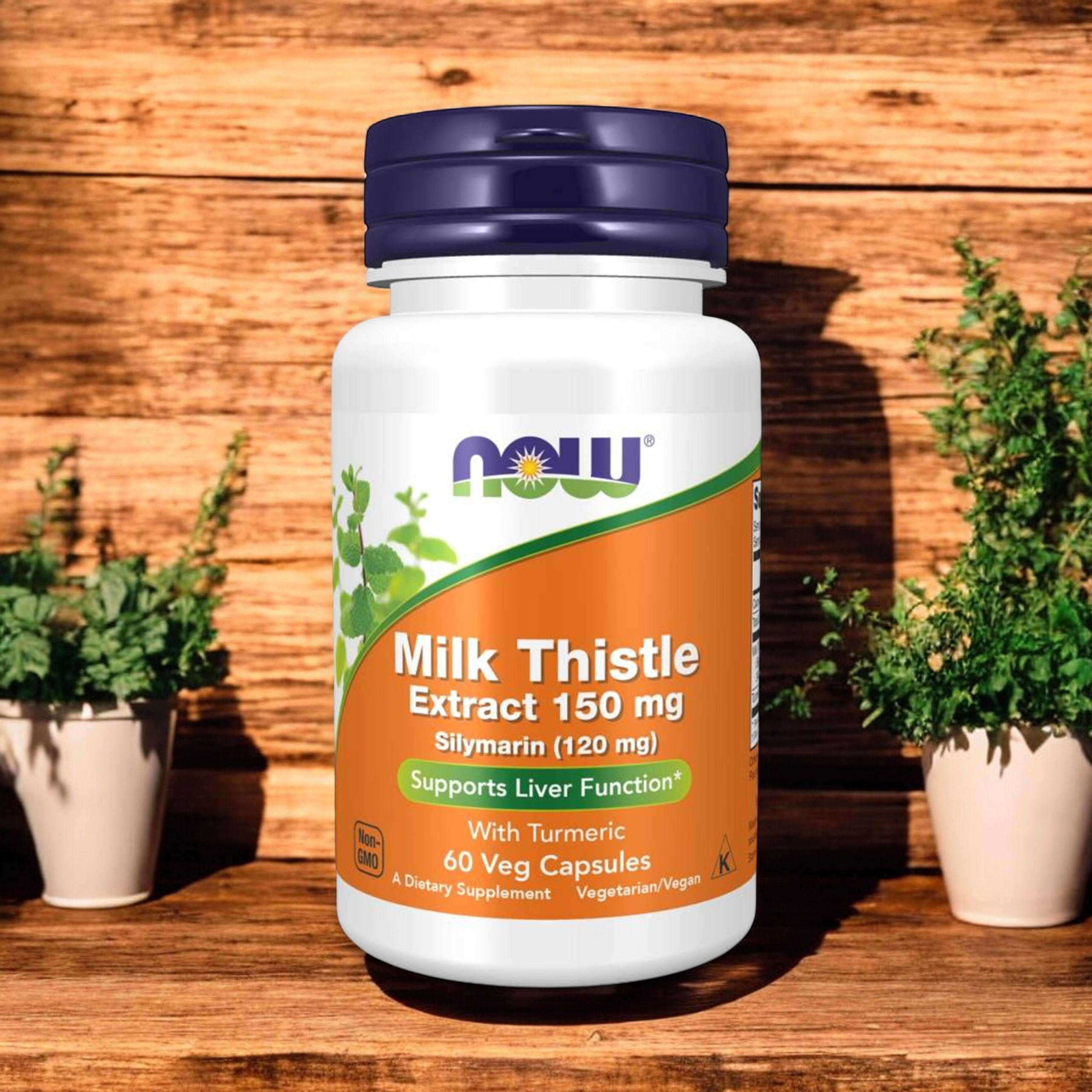 NOW Milk Thistle Extract 150mg Silymarin (120mg) s Kurkumou - 60vcaps.