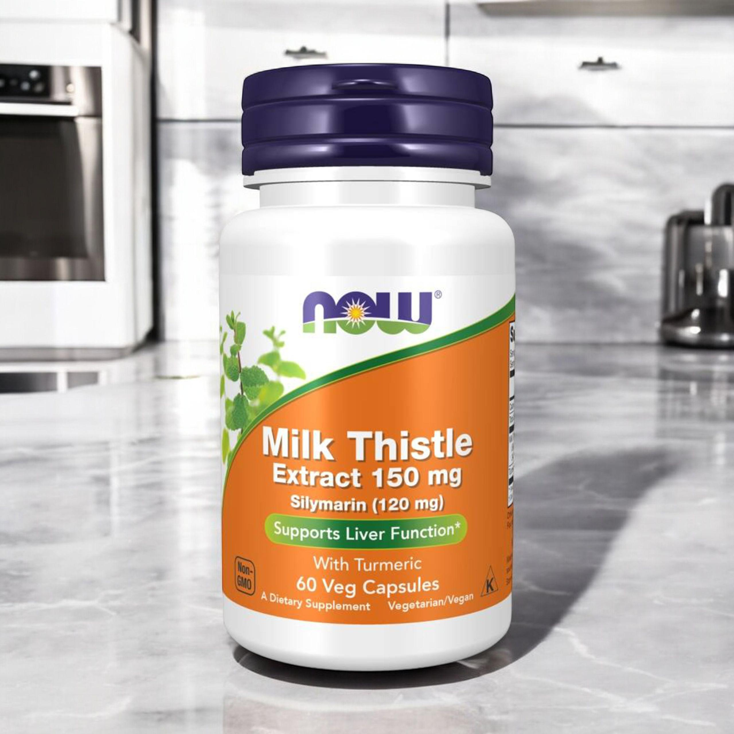NOW Milk Thistle Extract 150mg Silymarin (120mg) s Kurkumou - 60vcaps.