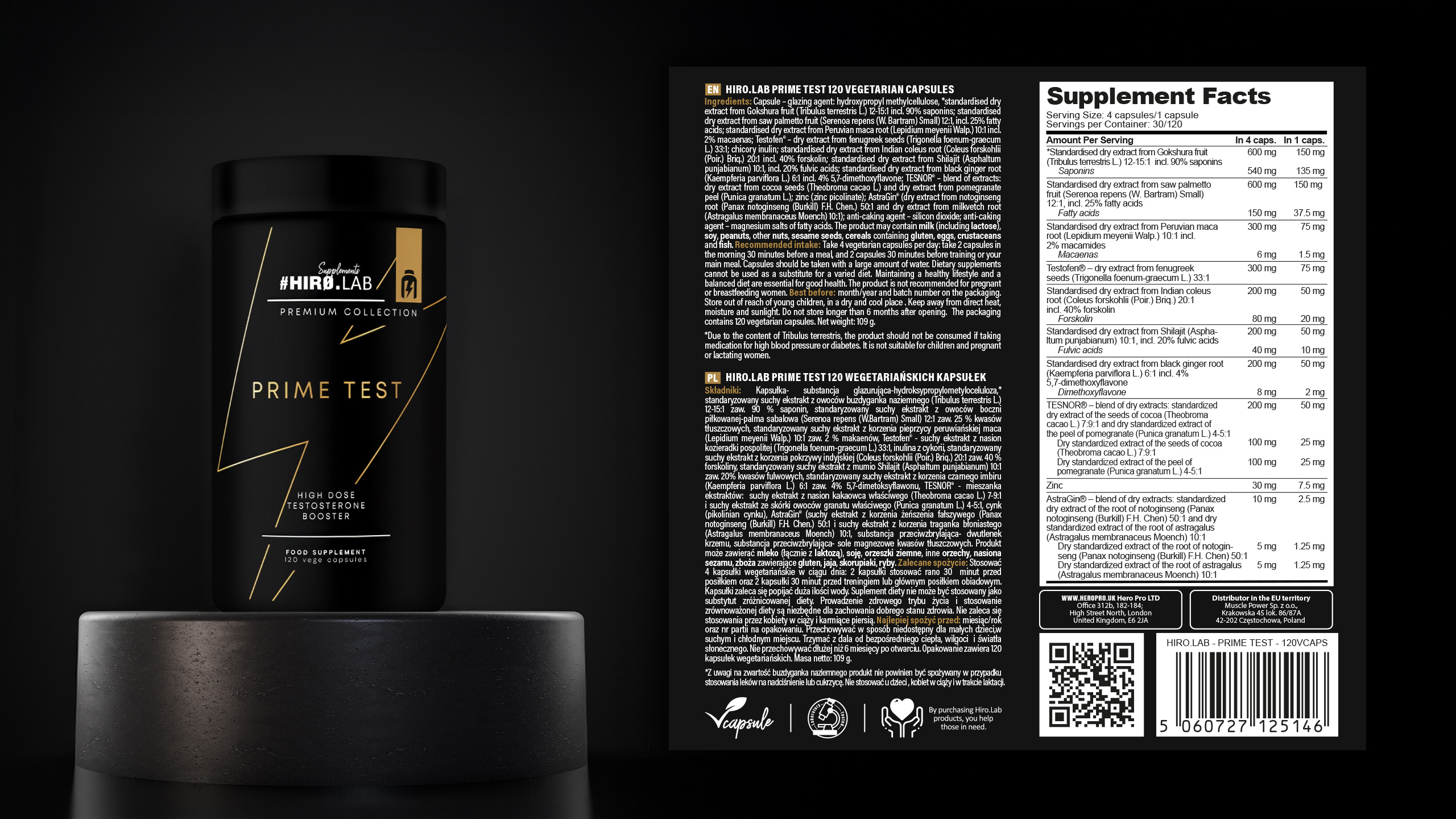 HIRO.LAB Prime Test - 120vcaps. + Magnet - 90vcaps.