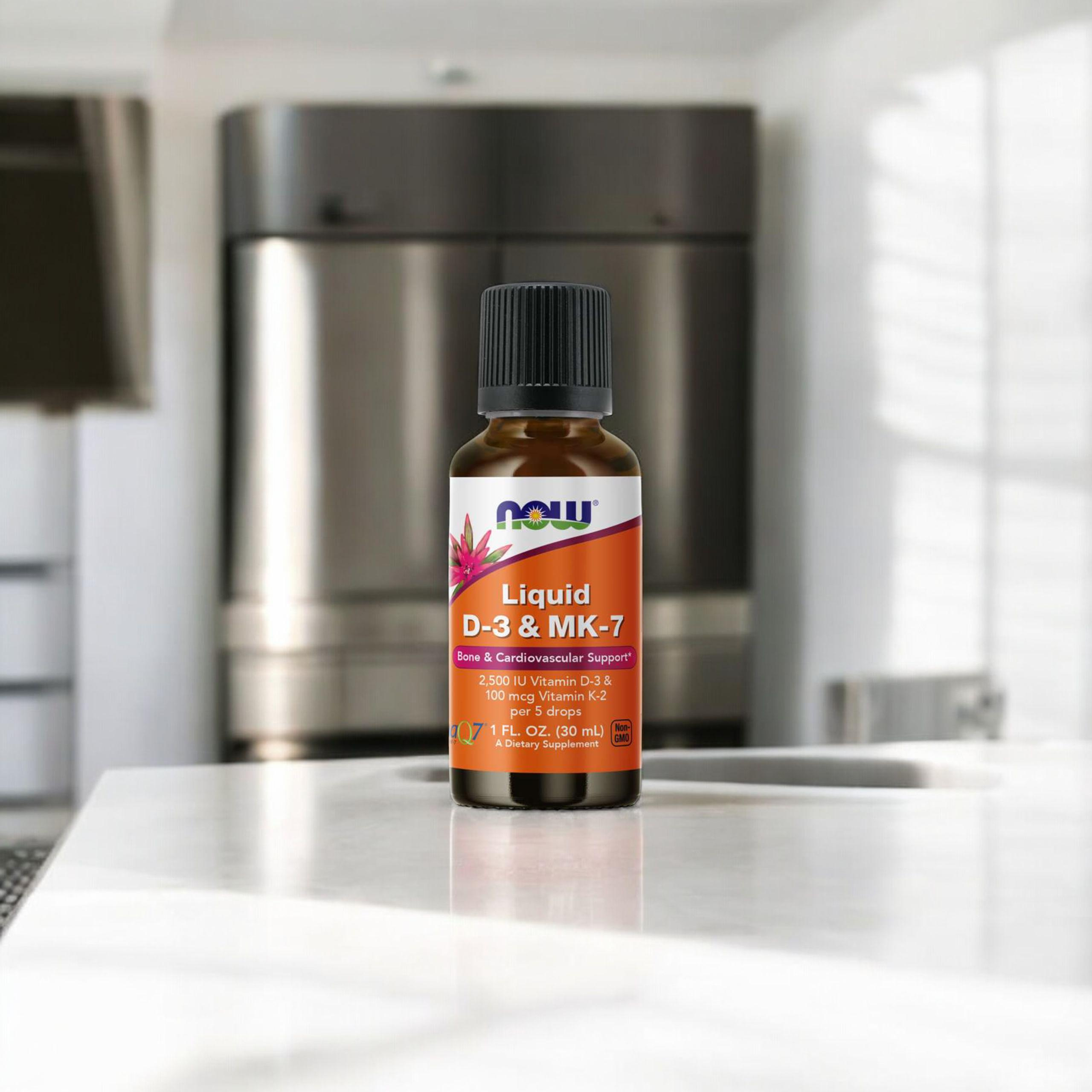 NOW Liquid D-3 & MK-7 - 30ml - Vitamín D3 & MK7 v kapkách