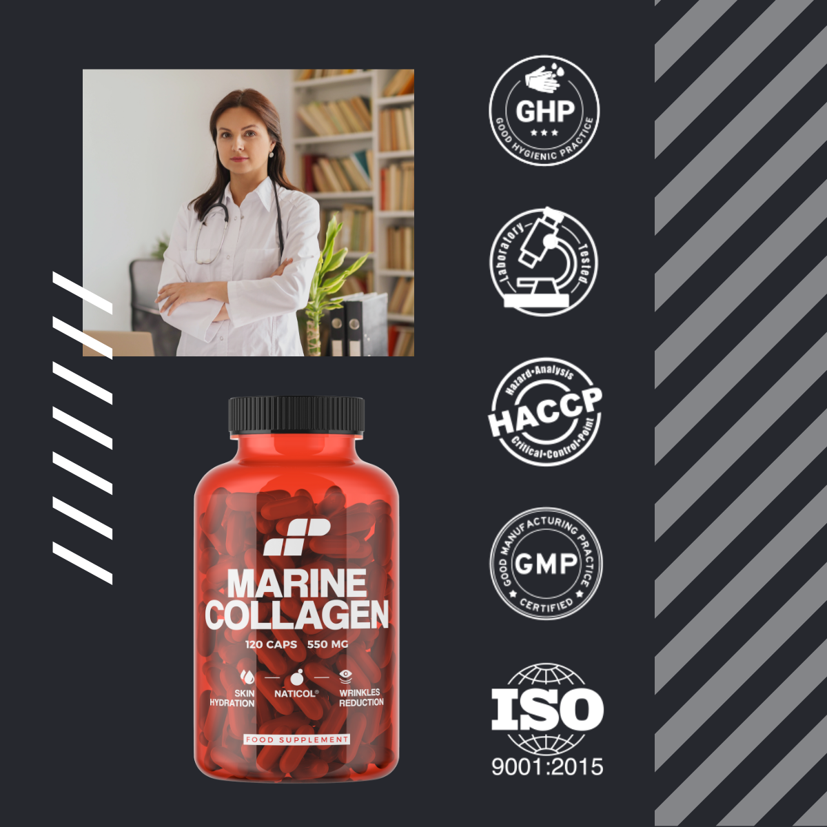 MP NUTRITION Marine Collagen 550mg - 120caps - Kolagen Rybi Naticol