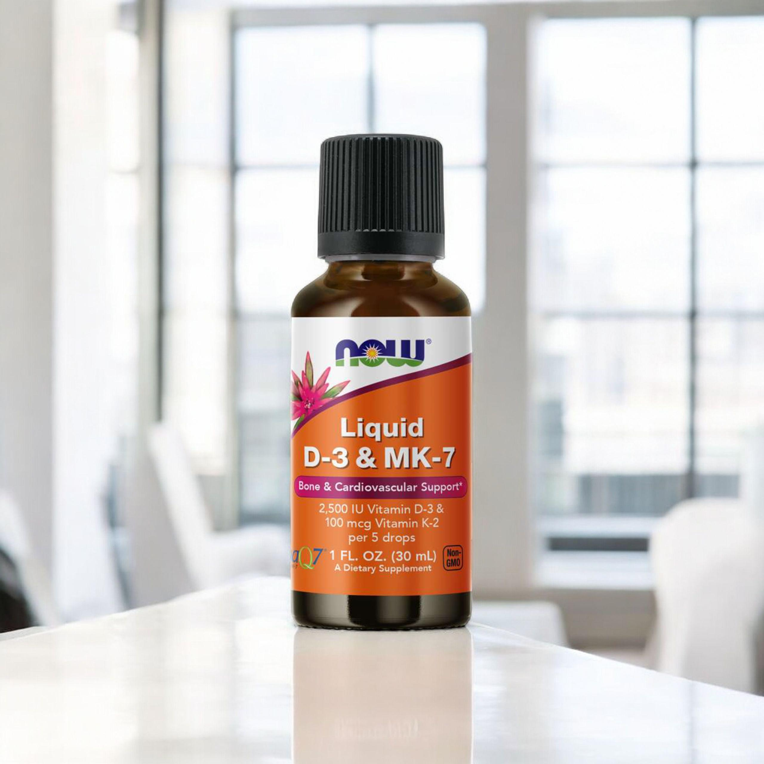 NOW Liquid D-3 & MK-7 - 30ml - Vitamín D3 & MK7 v kapkách