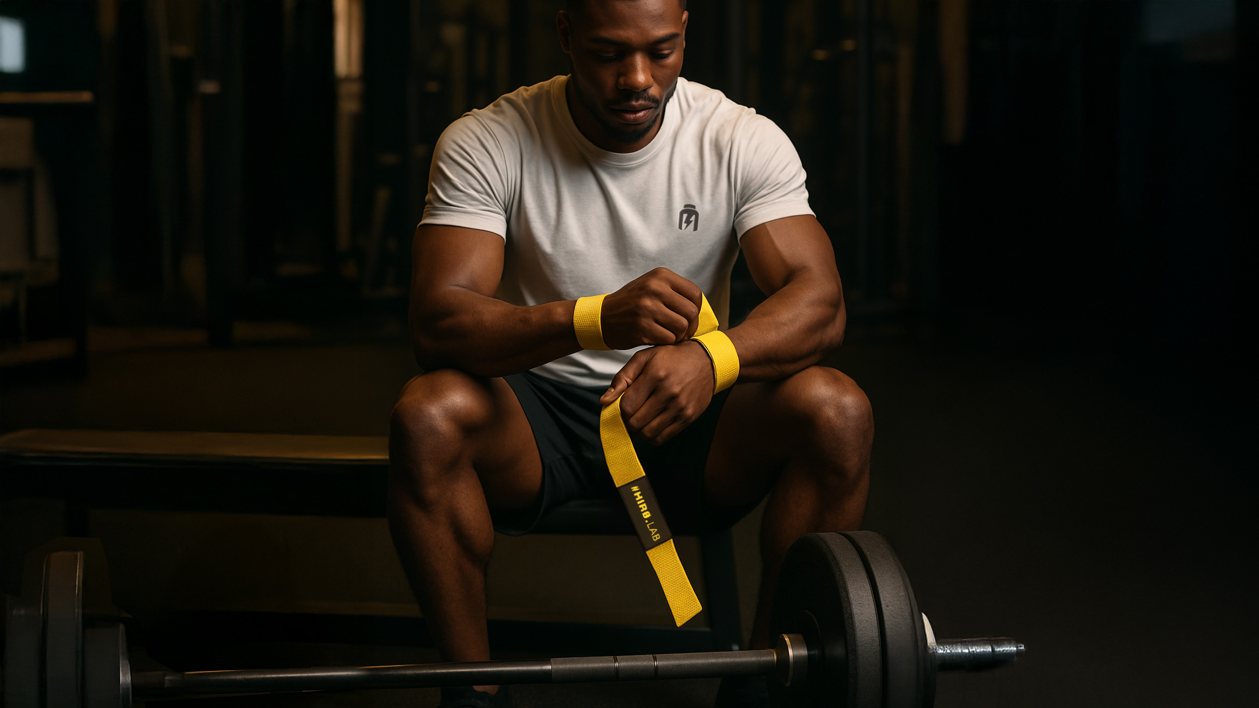 HIRO.LAB Cotton Strap - Rubber Logo New - Yellow - Pásy pro zvedání činek