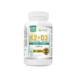 WISH Pharmaceutical Vitamin K2 Mk-7 100mcg + D3 50mcg v Oleju MCT - 120 kaps
