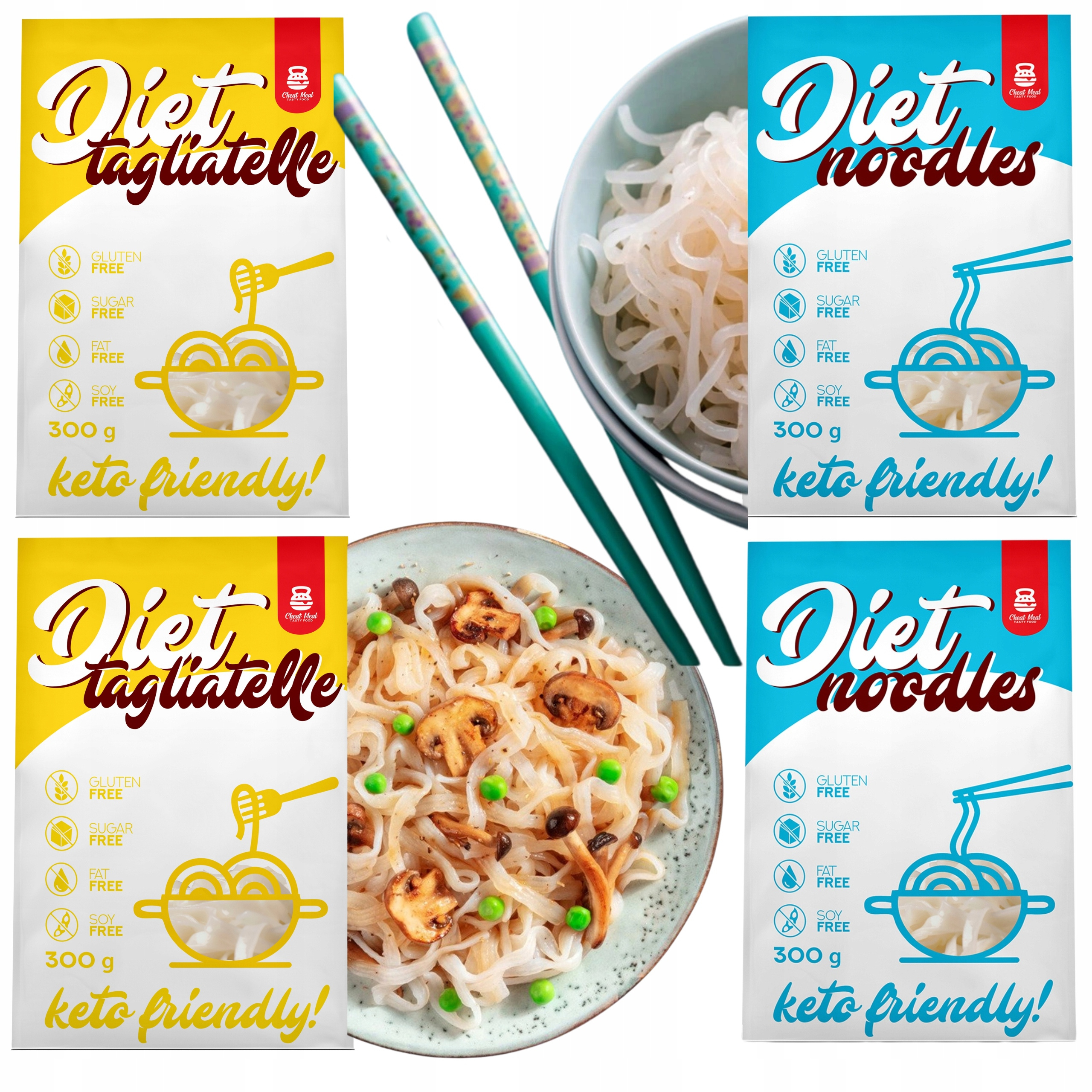 Cheat Meal Nutrition Diet 2x Tagliatelle + 2x Noodles - 4x 400g (4x 300g netto) - Dietní těstoviny