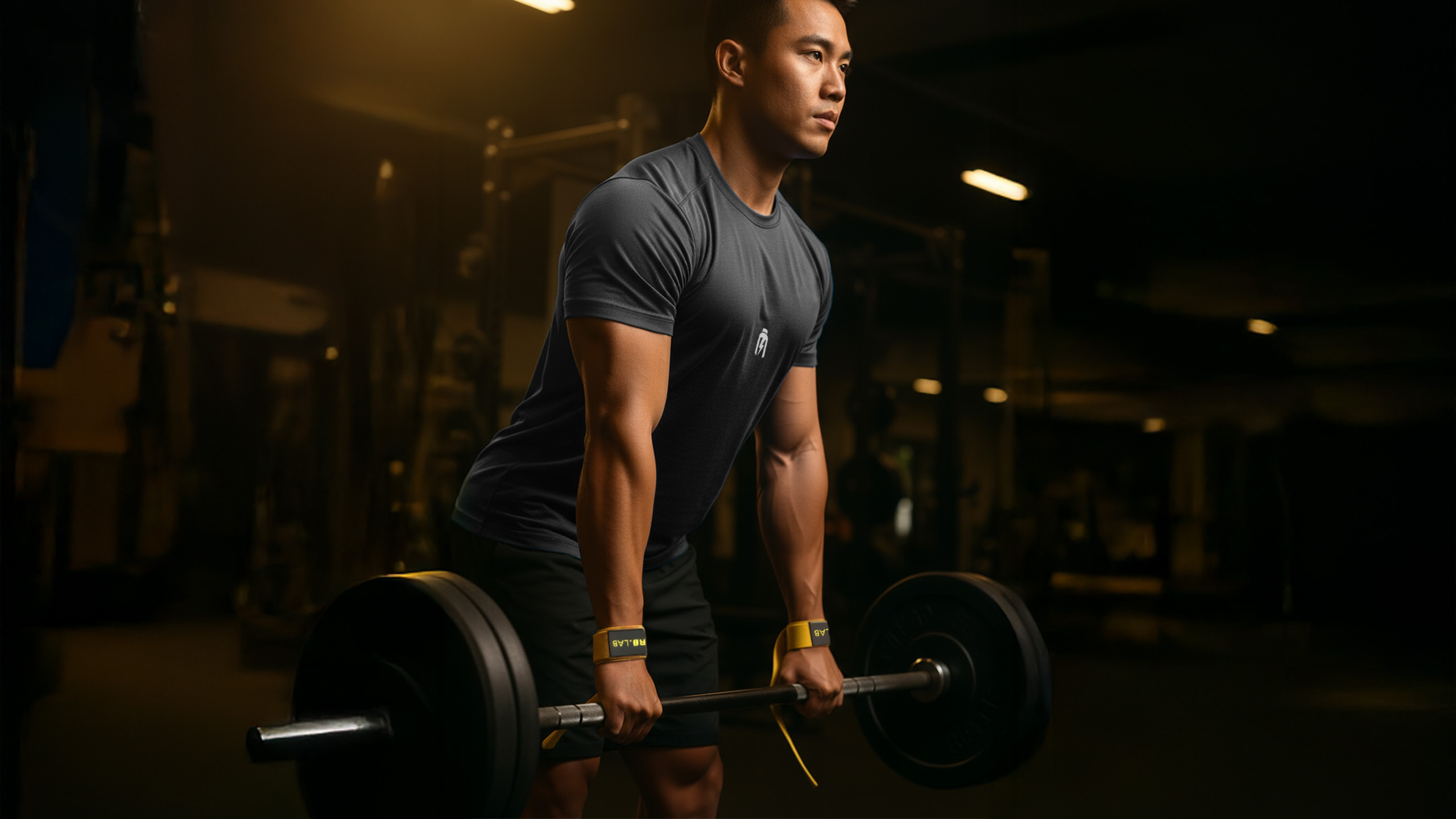 HIRO.LAB Cotton Strap - Rubber Logo New - Yellow - Pásy pro zvedání činek