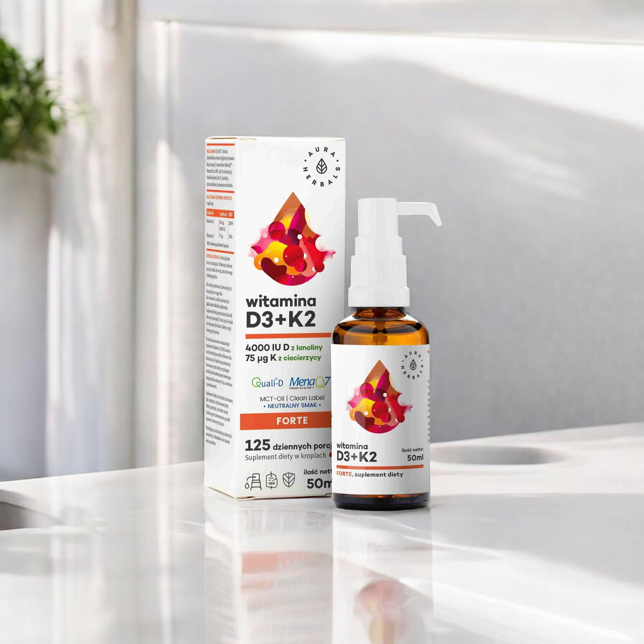 AURA HERBALS - Vitamin D3 4000 IU + K2 MCT - 50ml