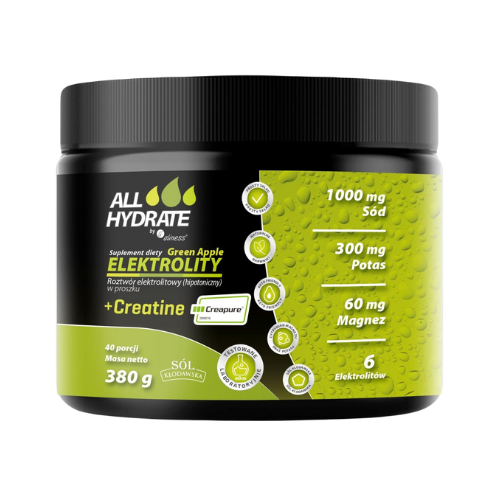 ALINESS - All Hydrate Elektolity+Creatine Creapure - 380g - Zelené Jablko