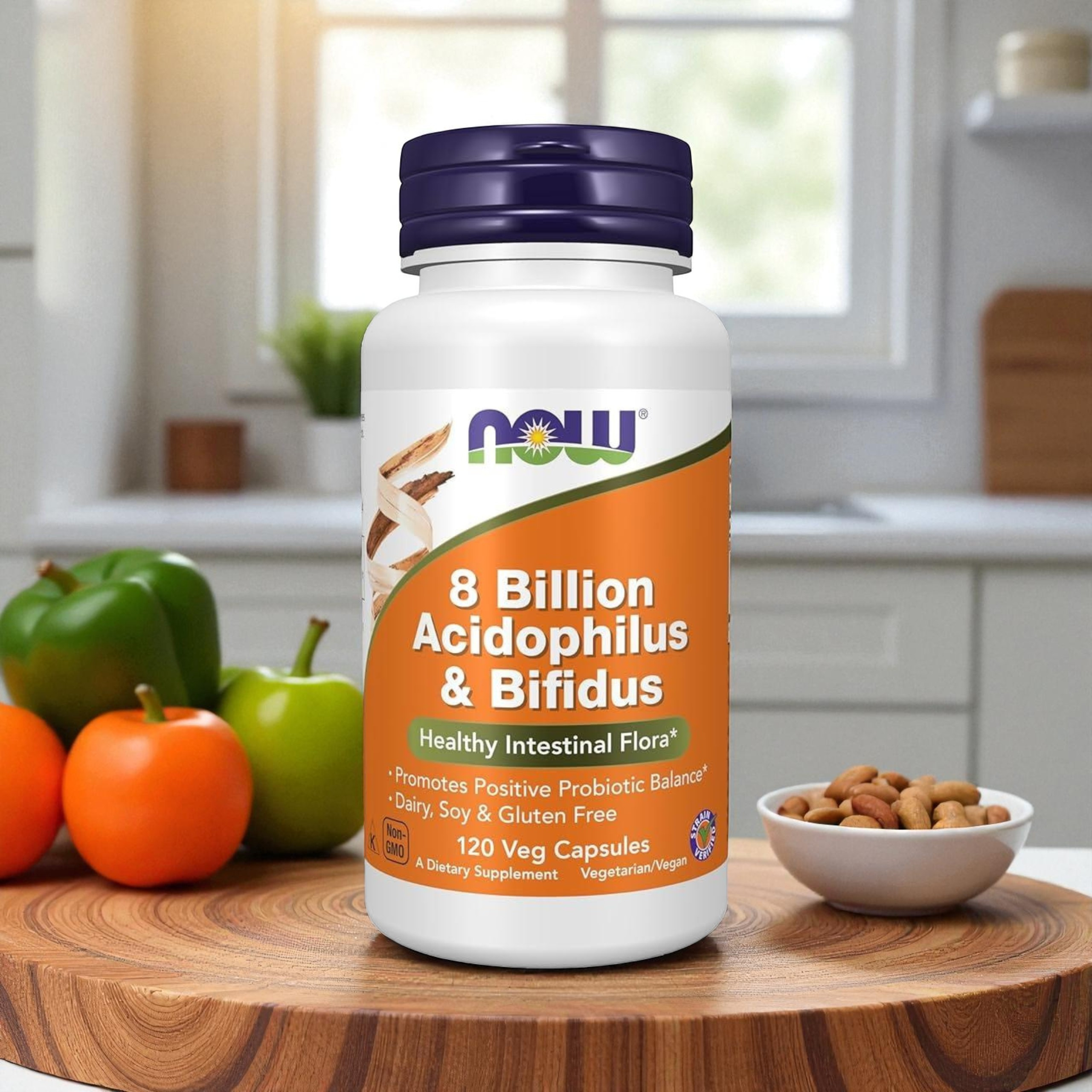 NOW - 8 Miliard Acidophilus & Bifidus - 120 rostlinných kapslí.