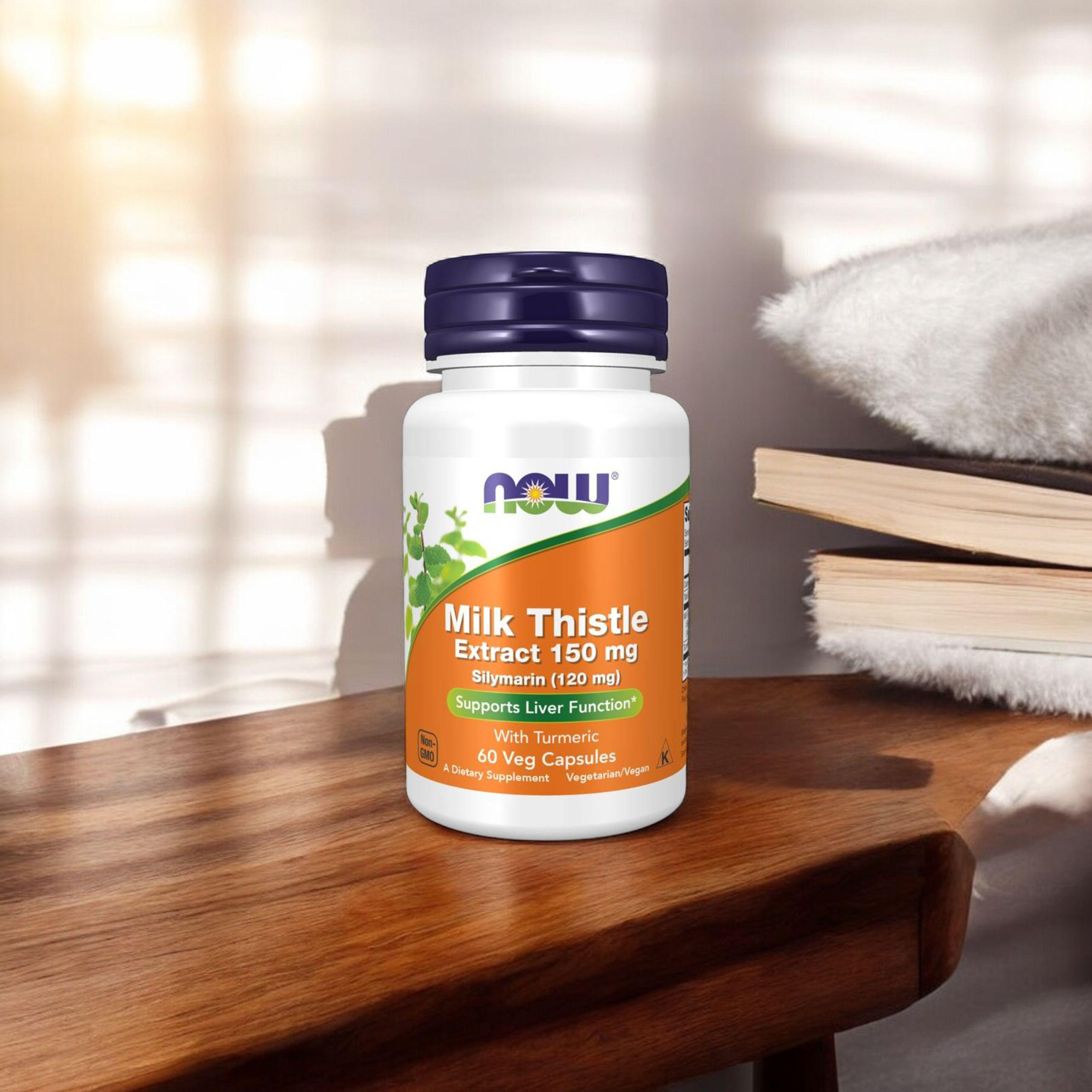 NOW Milk Thistle Extract 150mg Silymarin (120mg) s Kurkumou - 60vcaps.